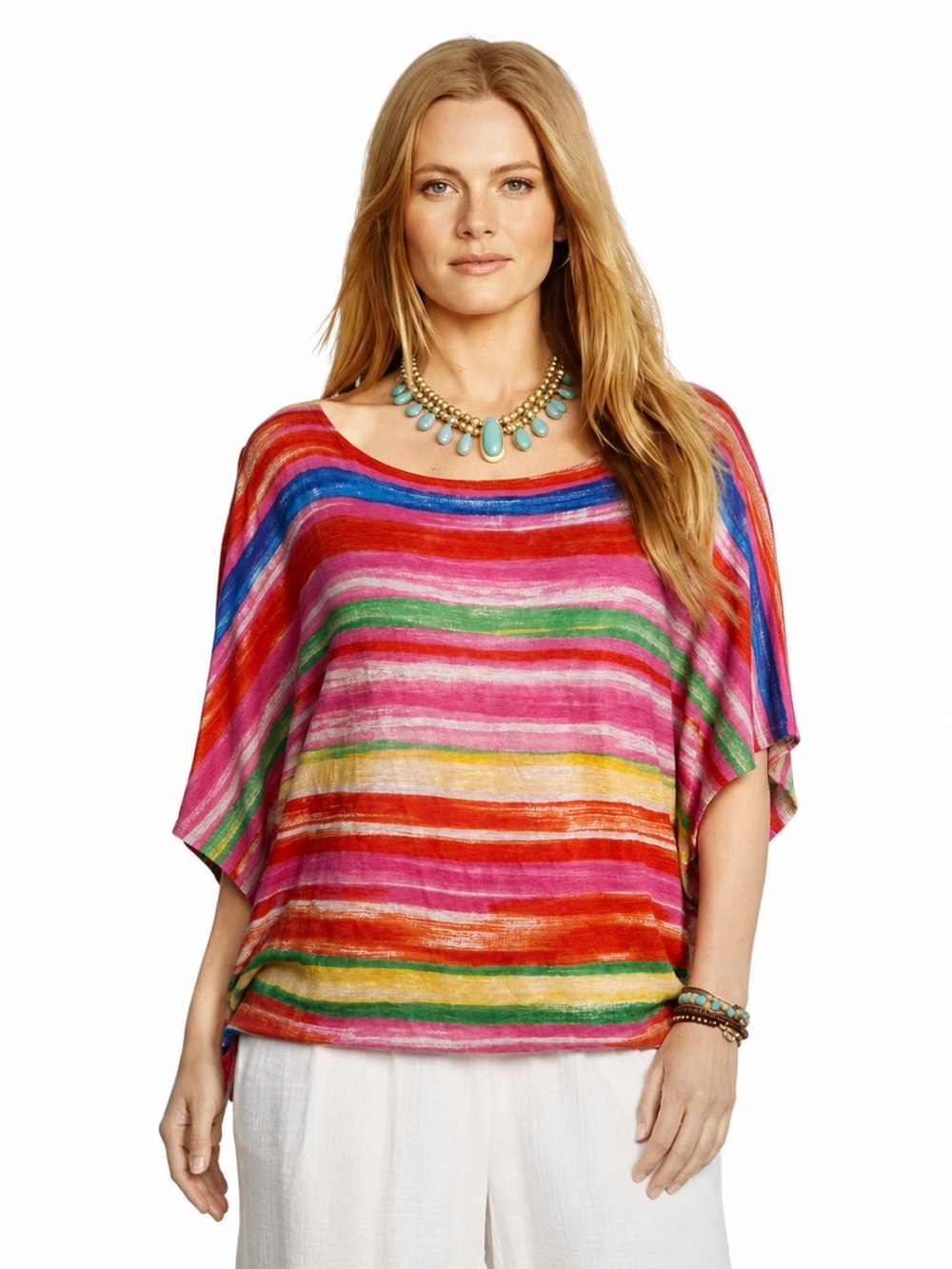 LAUREN Ralph Lauren Rainbow multi-stripe open-knit poncho size MP